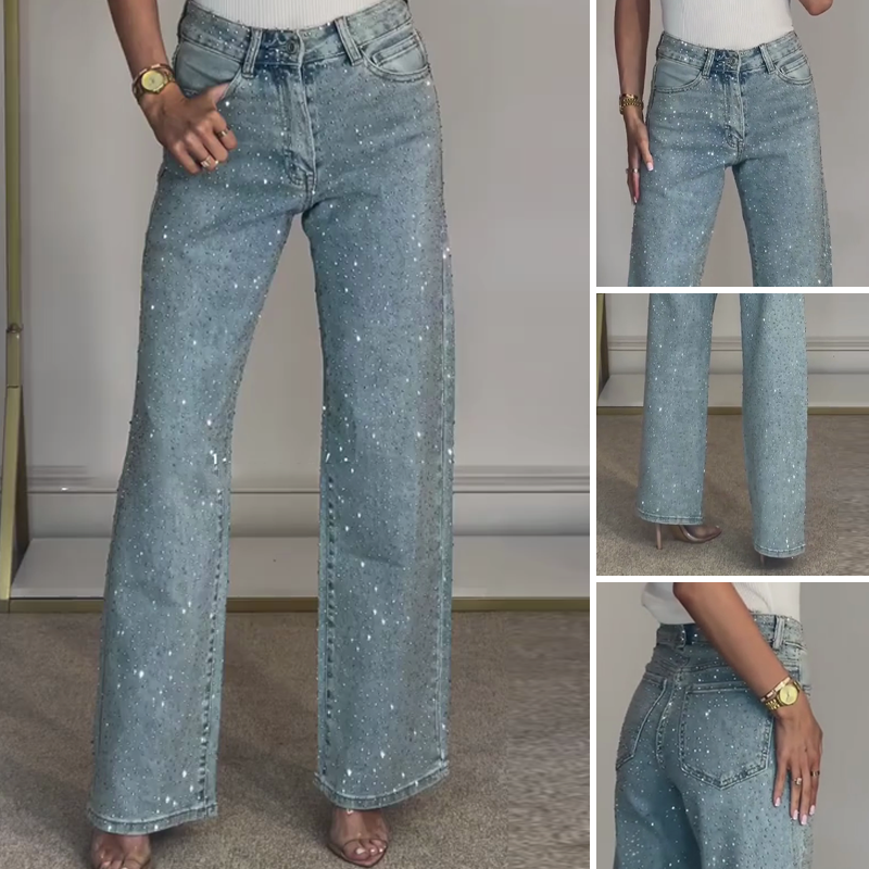 🔥Straight Leg Jeans With Rhinestones