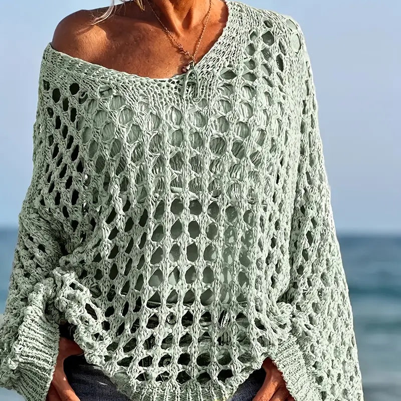 🌸New Arrival🌸Women’s Casual Solid Color Crochet Knit Top