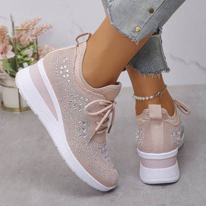 👟 Rhinestones-Embellished Breathable Mesh Sneakers – Sparkle Design, Airy Comfort & Grippy Soles ✨