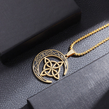 🌙 BUY 1 GET 1 FREE! 🔥 Celtic Moon Pendant Necklace - Stainless Steel & Adjustable Chain, Perfect Unisex Gift for Any Occasion ✨