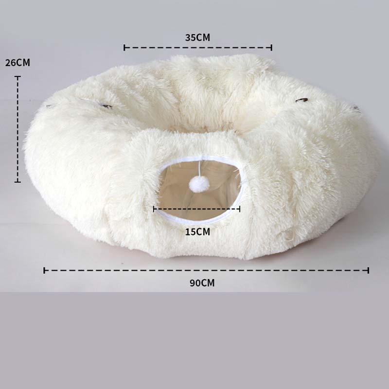 2-in-1 Foldable Indoor Soft Round Cat Tunnel Bed