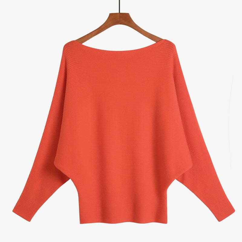 Women's Boat Neck Dolman Sleeve Ribbed Knitted Sweaters