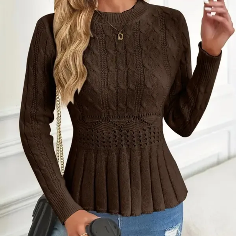 Women's Chunky-Knitted Crew Neck Peplum Sweater🧶👚