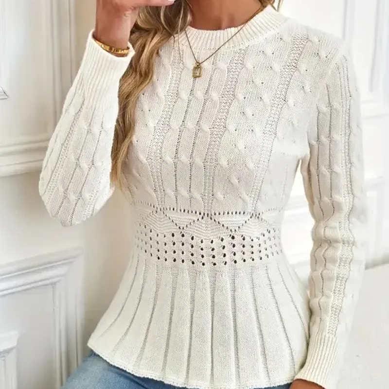 Women's Chunky-Knitted Crew Neck Peplum Sweater🧶👚
