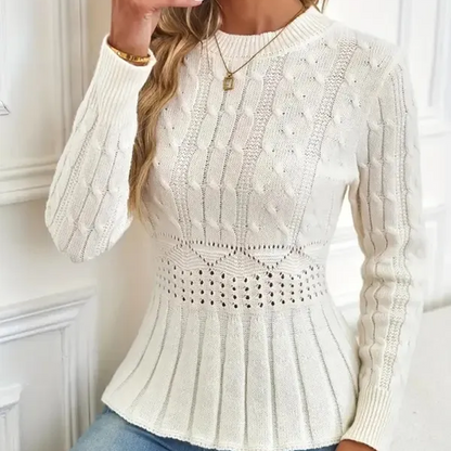 Women's Chunky-Knitted Crew Neck Peplum Sweater🧶👚