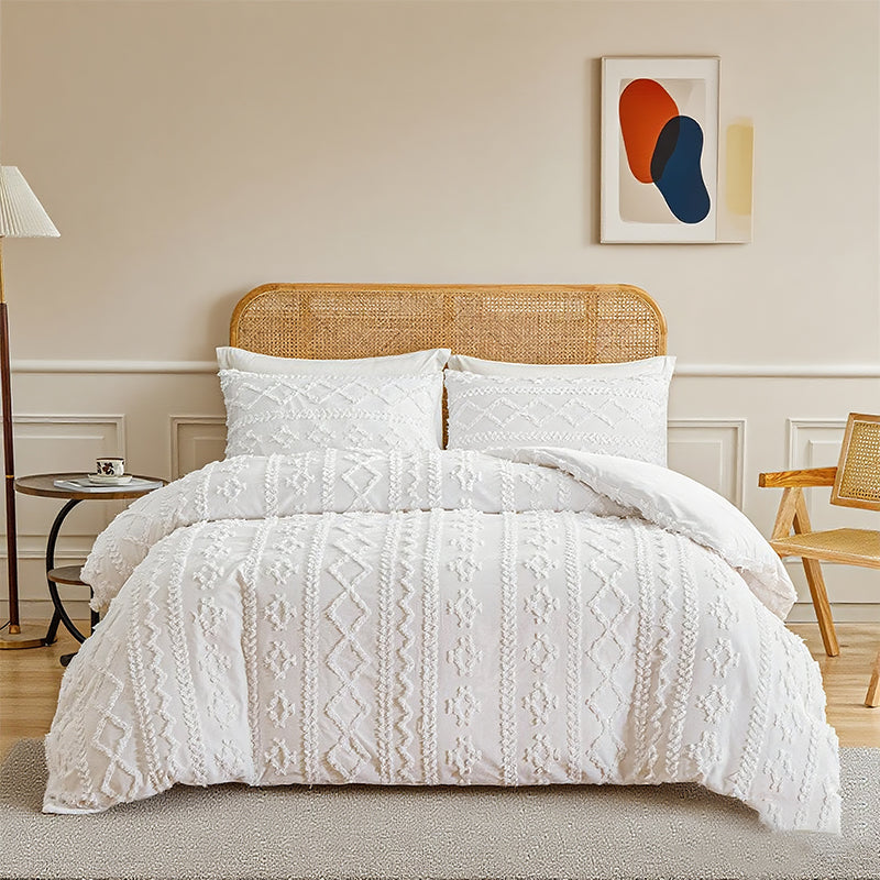 3-Piece Cutwork Tufted Bedding Set