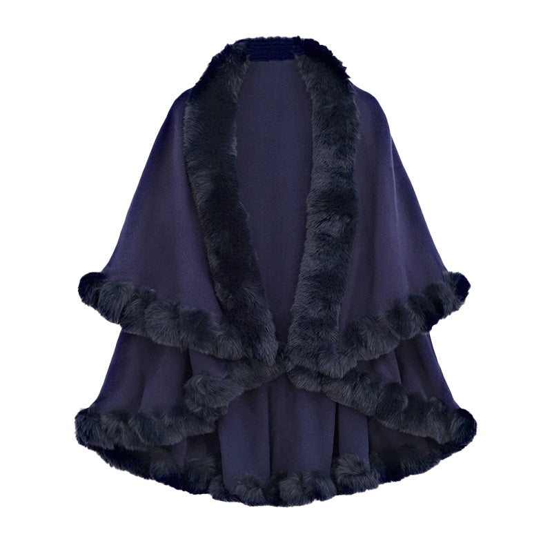 Women's Double-Layer Knit Shawl with Plush Trim