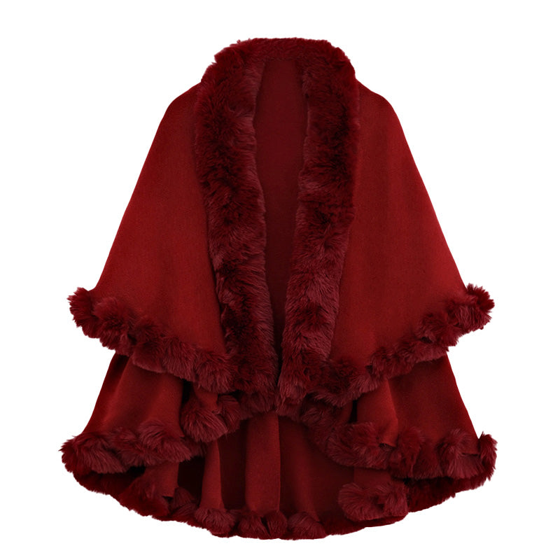 Women's Double-Layer Knit Shawl with Plush Trim