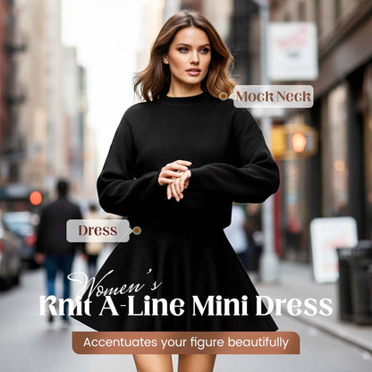 ✨🌸Women's Mock Neck Knit A-Line Mini Dress👗