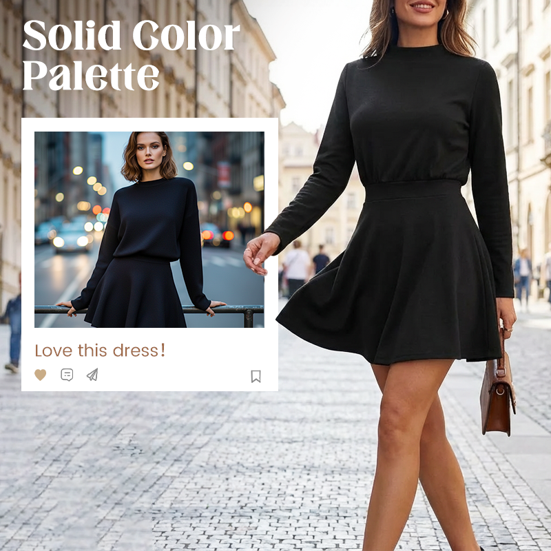 ✨🌸Women's Mock Neck Knit A-Line Mini Dress👗