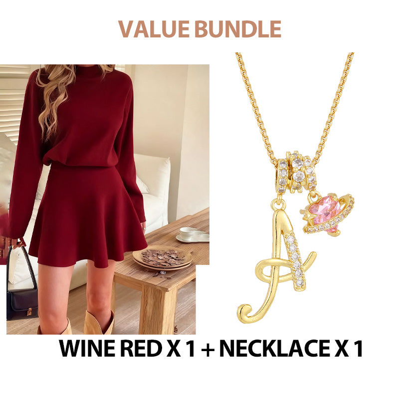 ✨🌸Women's Mock Neck Knit A-Line Mini Dress👗