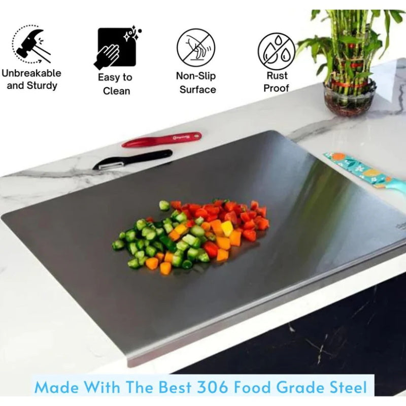 👩‍🍳🔪Must‑Have Cooking Tool！🥩🥦Safer, Cleaner & More Convenient!💥304 Stainless Steel Cutting Board