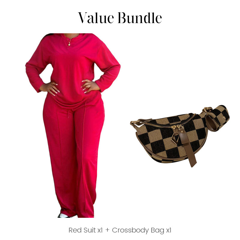 Women's Long Sleeve Top & Wide-Leg Pants 2-Piece Set