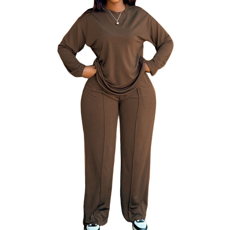 Women's Long Sleeve Top & Wide-Leg Pants 2-Piece Set