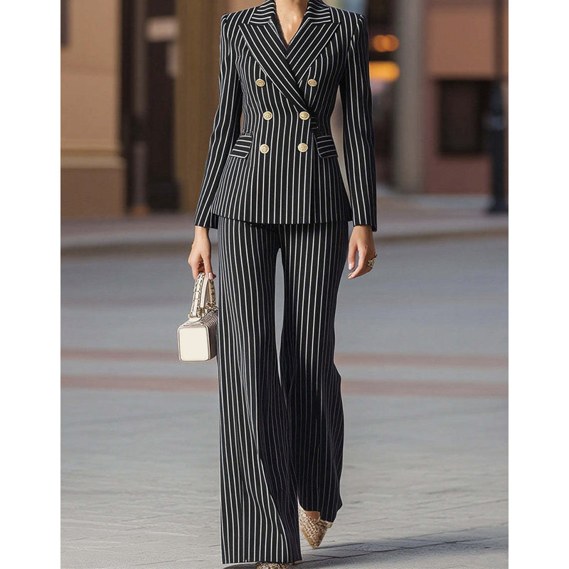💞50K+ SOLD!🍂Women's Pinstripe Double-Breasted Suit Set