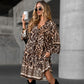 Elegant V-Neck Long-Sleeve Printed Dress