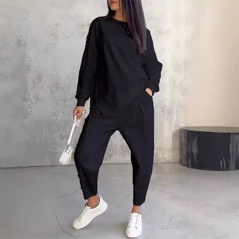 🔥Women's Irregular Hem Top & Casual Pants Set
