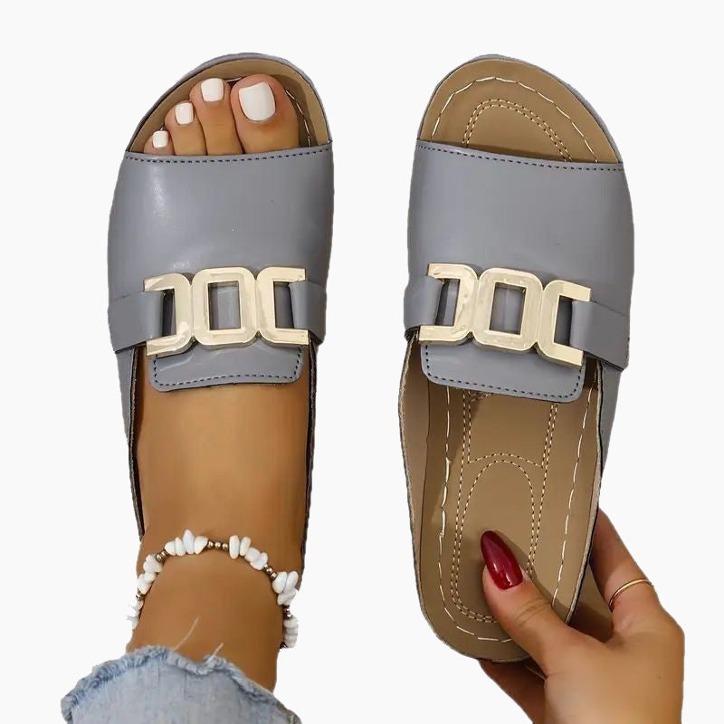 Artificial Leather Open Toe Slippers