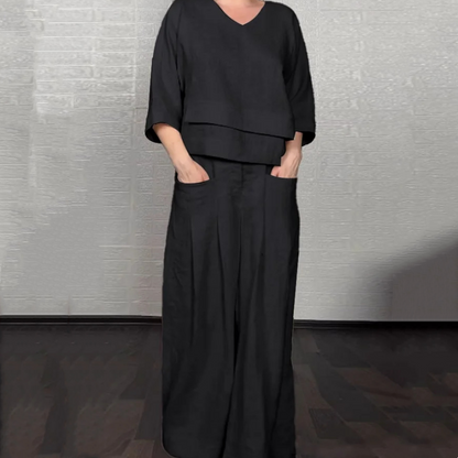 Irregular Hem Cotton Linen Short Sleeve Casual 2-Piece Set