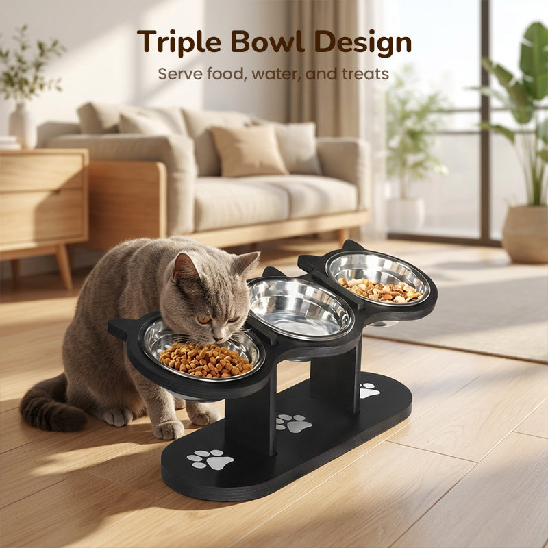 🐾 Anti-Slip Elevated 3-Bowl Pet Feeder! 🍲🐶🐱