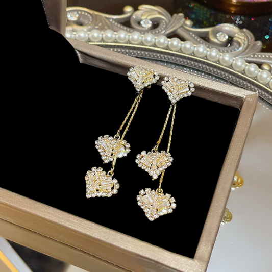 Romantic Long Chain Heart Drop Earrings