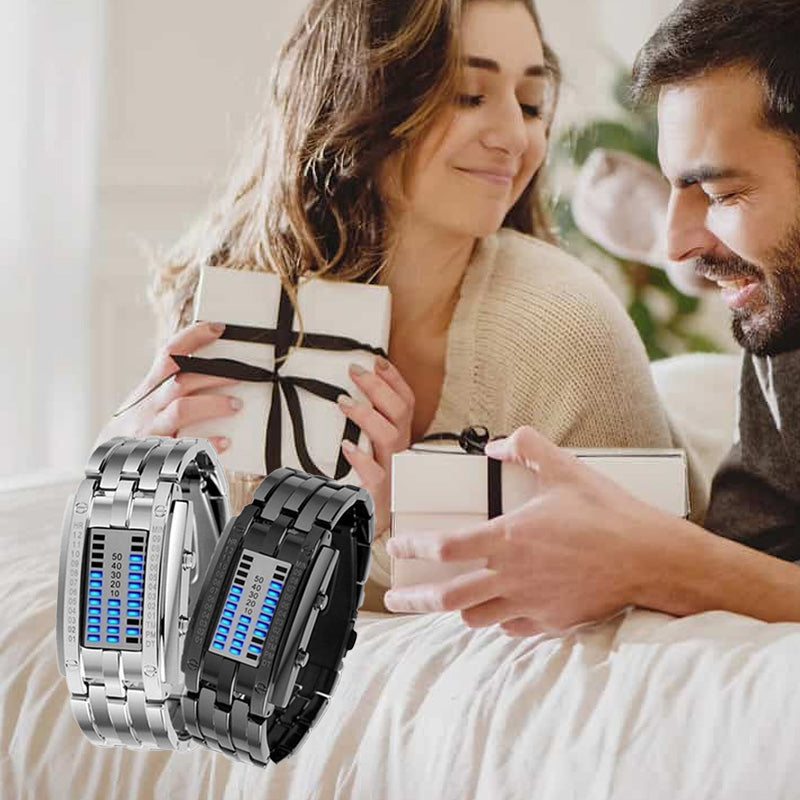 ⌚ Men's Binary LED Watch – Stainless Steel, Blue Light, Sporty, Water-Resistant, Modern ⚡