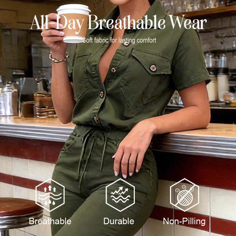 💖Short Sleeve Button-Front Jumpsuit for Women🌟