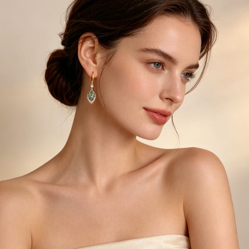💎✨ Sky Blue Drop Hoop Earrings – Art-Deco, Rhinestone, Elegant 🌌