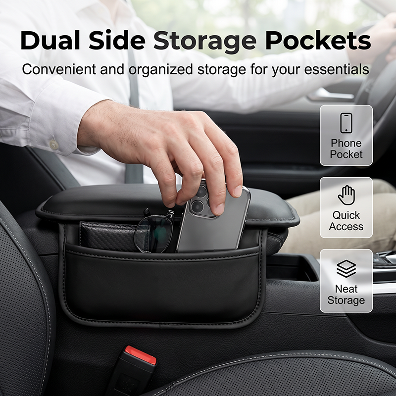 🚗Car Center Console Armrest Cover with Side Storage Pockets, Soft Protective Cushion Organizer