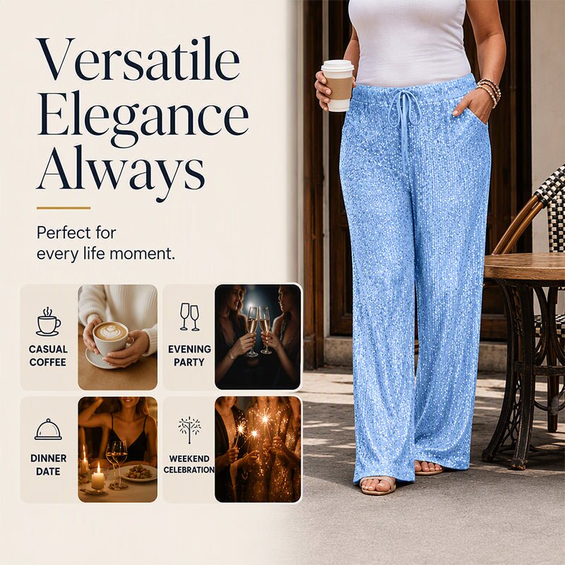 🖤Women's Glitter Fashion Adjustable Drawstring Slimming Elastic Waist Straight-Leg Pants