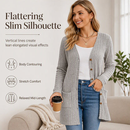 🧥Seasonal Style - V-Neck Cardigan with Relaxed Mid-Length – Soft Drape & Easy Pairing for Any Occasion