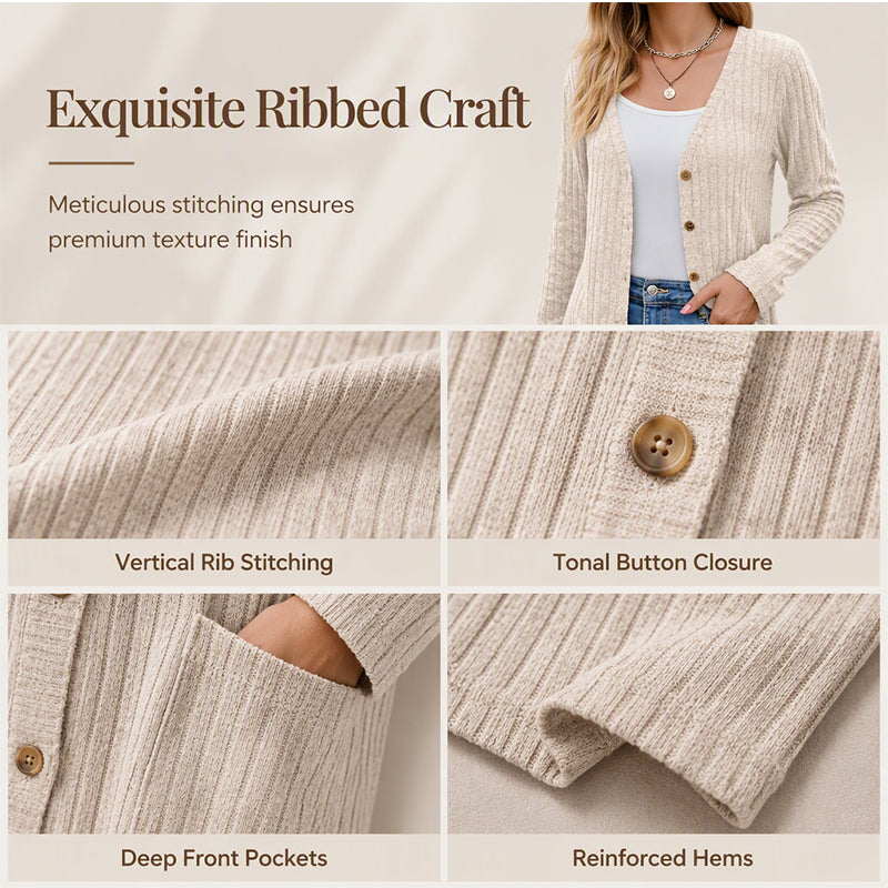 🧥Seasonal Style - V-Neck Cardigan with Relaxed Mid-Length – Soft Drape & Easy Pairing for Any Occasion
