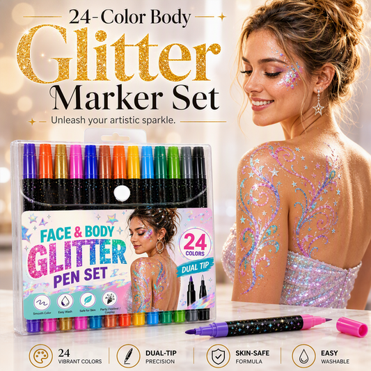 🔥50K+ SOLD!24-Color Face & Body Glitter Marker Set with Dual Tips