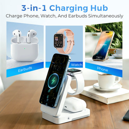 🔋 3-in-1 Foldable Magnetic Charging Stand | Wireless Charging Station for Phone, Watch & Earbuds | Compact & Space-Saving ✨