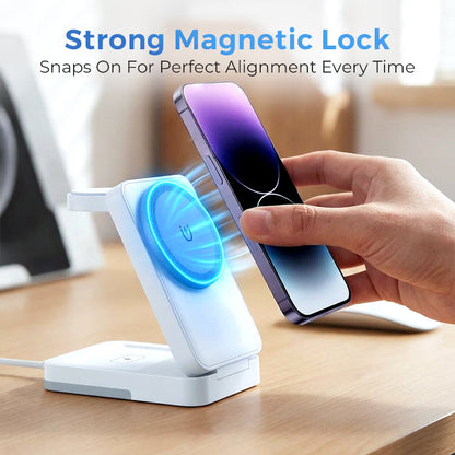 🔋 3-in-1 Foldable Magnetic Charging Stand | Wireless Charging Station for Phone, Watch & Earbuds | Compact & Space-Saving ✨