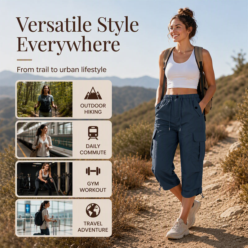 💖Women’s Lightweight Quick Dry Cargo Capri Trousers, Utility Everyday Outdoor Pants