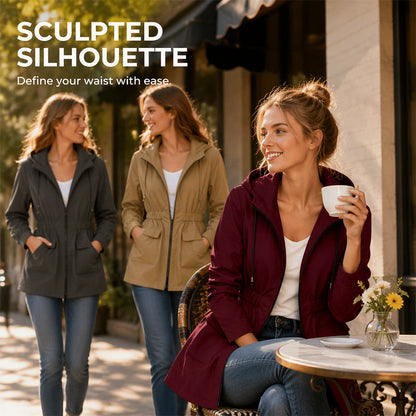 🌧️ Rain-Ready Comfort | Women's Water-Resistant Hooded Drawstring Jacket