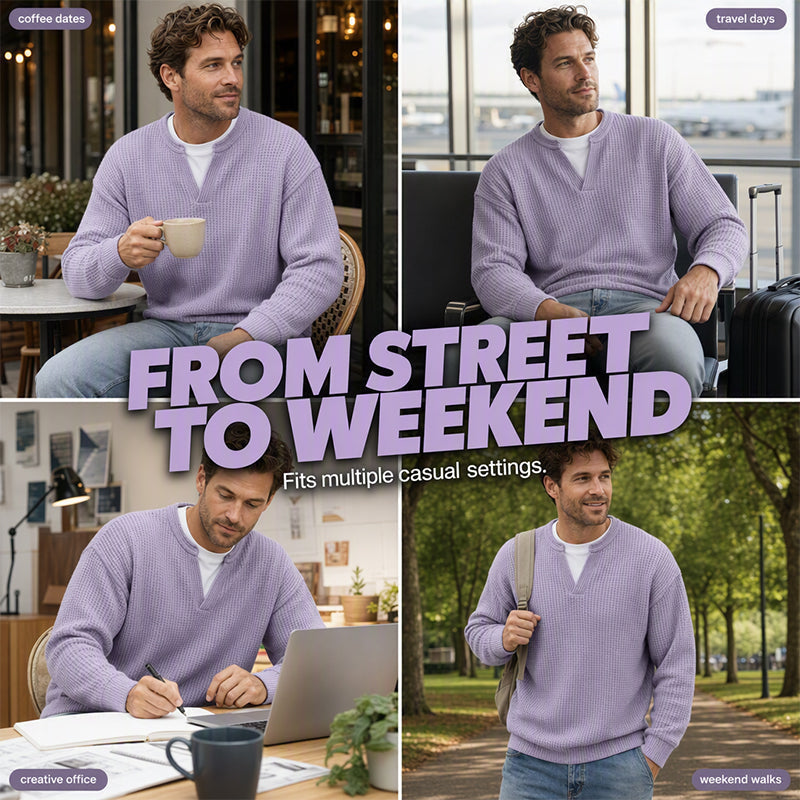 👕 Layered Comfort Waffle Tee – Textured, Relaxed & Effortlessly Put-Together