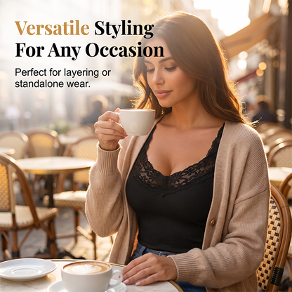 ✨ Flattering Everyday Style | Women's Lace-Trim Slim-Fit Tank Top