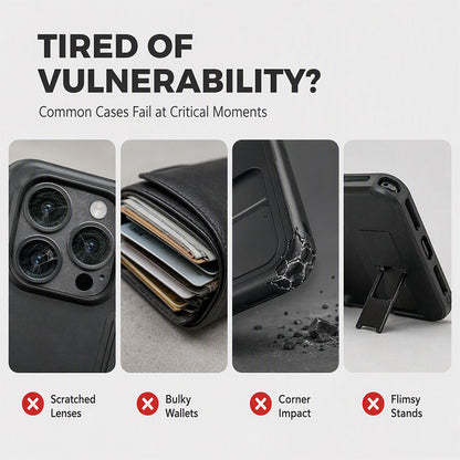 📱 Rugged Phone Case with Card Holder – Camera Slider & Kickstand
