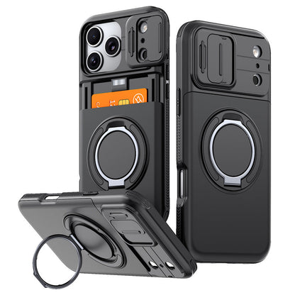 📱 Rugged Phone Case with Card Holder – Camera Slider & Kickstand