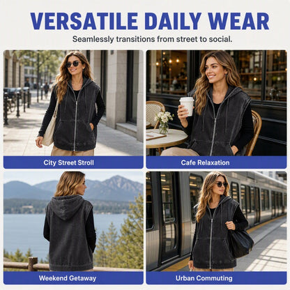 ⭐Trending Now⭐ Oversize Hooded Denim Vest – Utility Pockets & Relaxed Fit