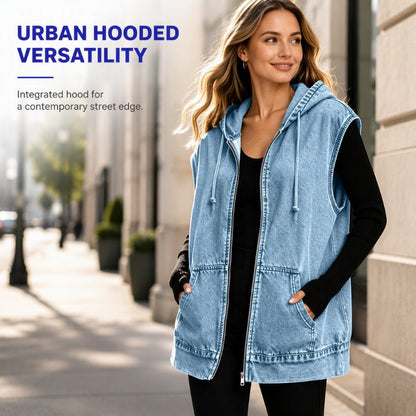 ⭐Trending Now⭐ Oversize Hooded Denim Vest – Utility Pockets & Relaxed Fit