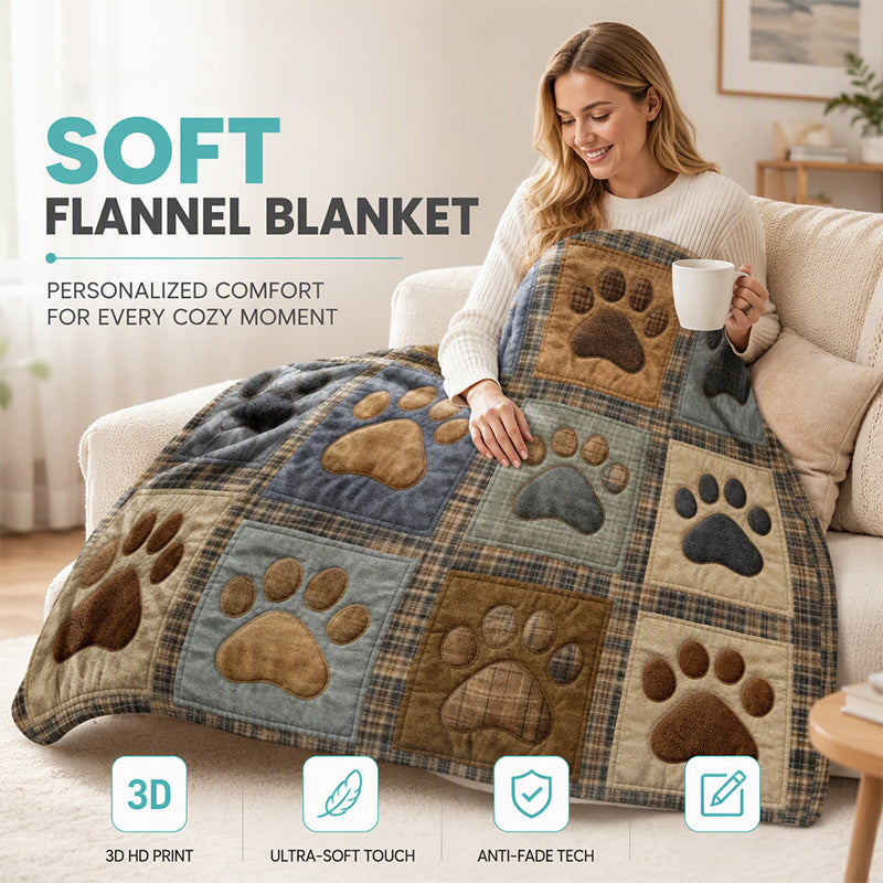 🐶 Cute Paw Print Soft Flannel Blanket – Snuggly, Warm, Lovely Home Decor 🛌