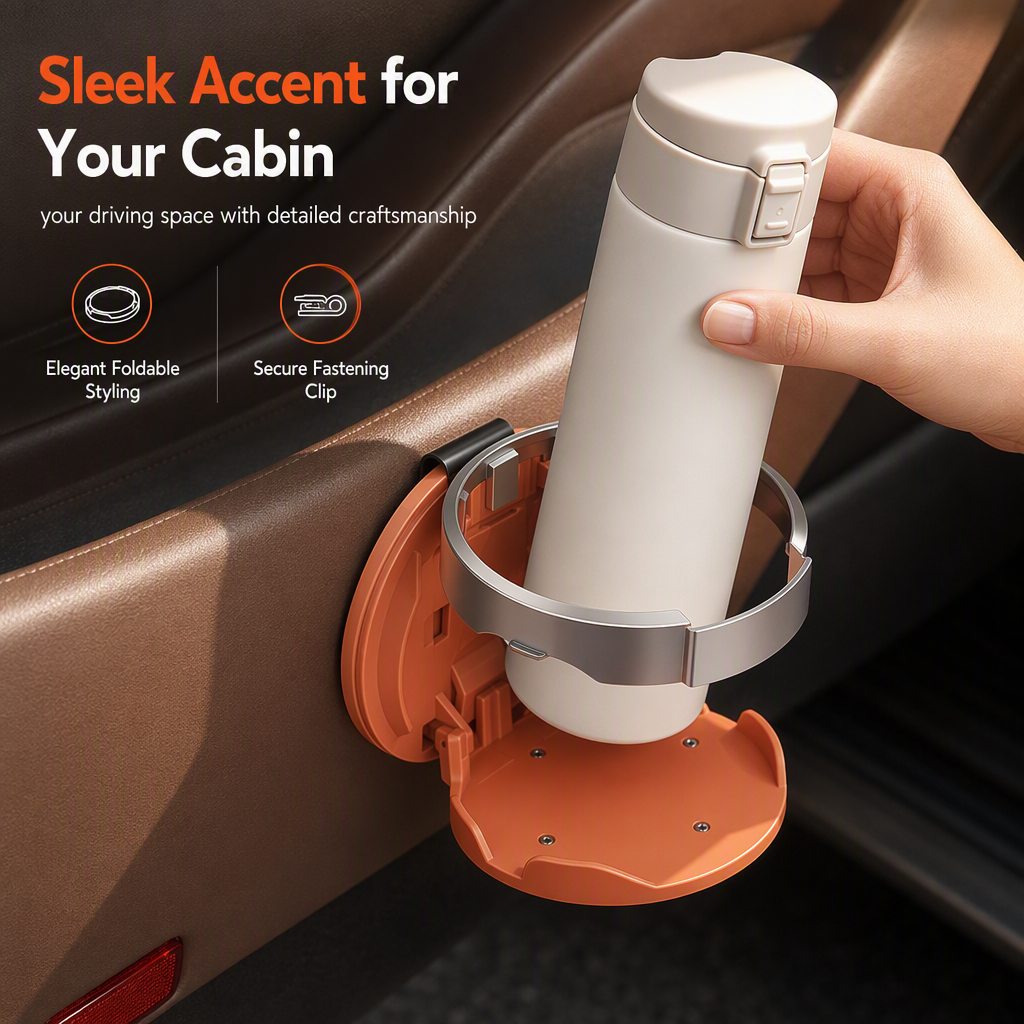 🚗 LIMITED-TIME 50% OFF! 🥤 Foldable Car Door Drink Holder – Multi-Purpose, Clip-On, Faux Leather ✨