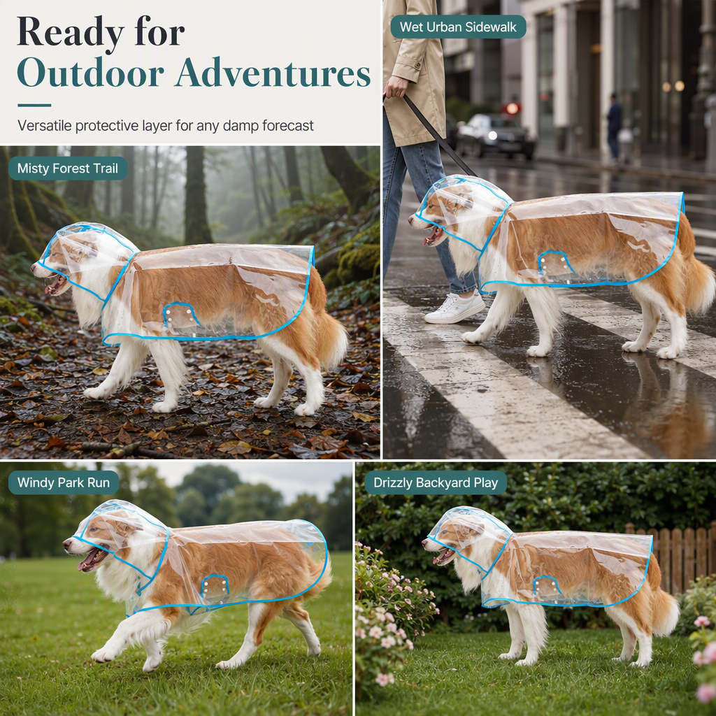 🌧️ Transparent Waterproof Dog Raincoat – XS to 8XL