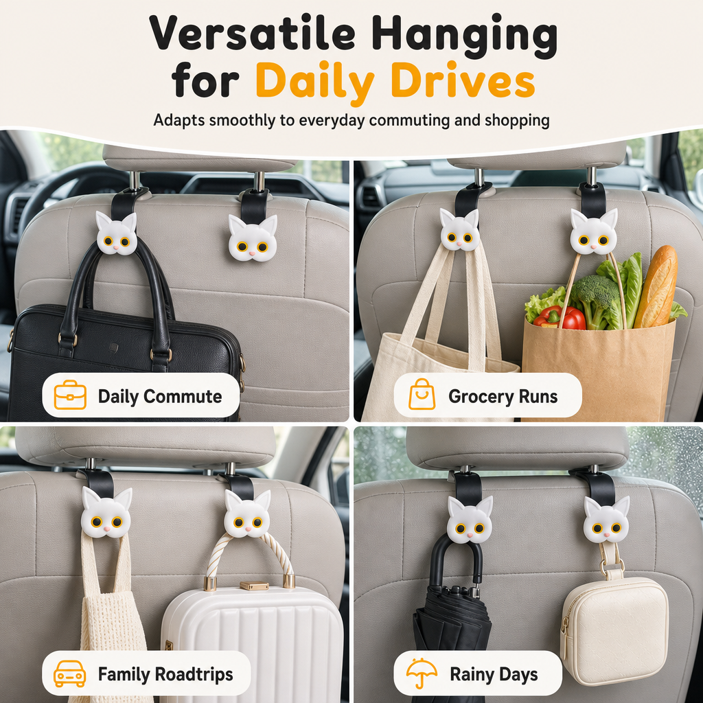 📢📢50%  OFF !! ⏰Universal Cartoon Cat Car Seat Headrest Hook Backseat Organizer Hanger for Vehicle Storage