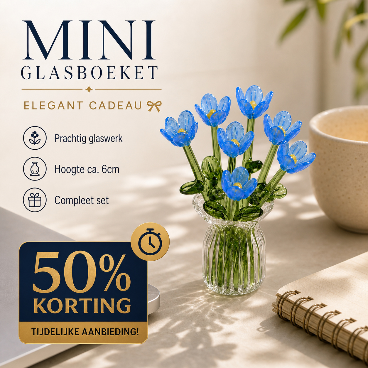 ⏳ Limited-Time Offer! ✨ Mini Glass Bouquet | Elegant Gift 🎀 | Approx. 6cm Tall 🎉