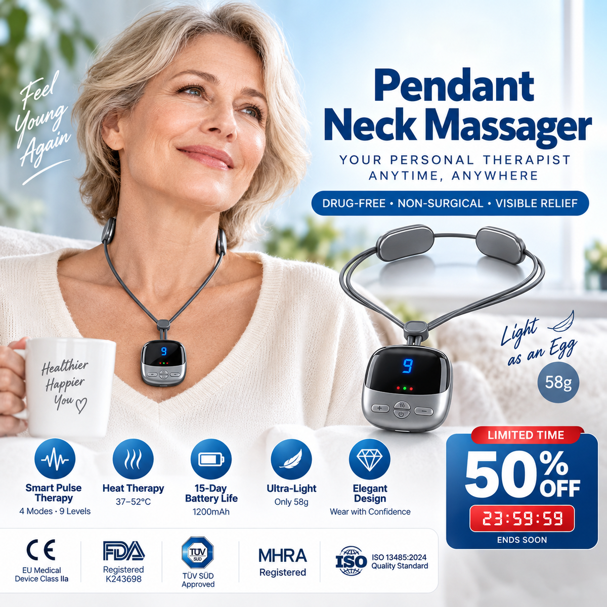 Portable Pendant Neck Massager with Heat