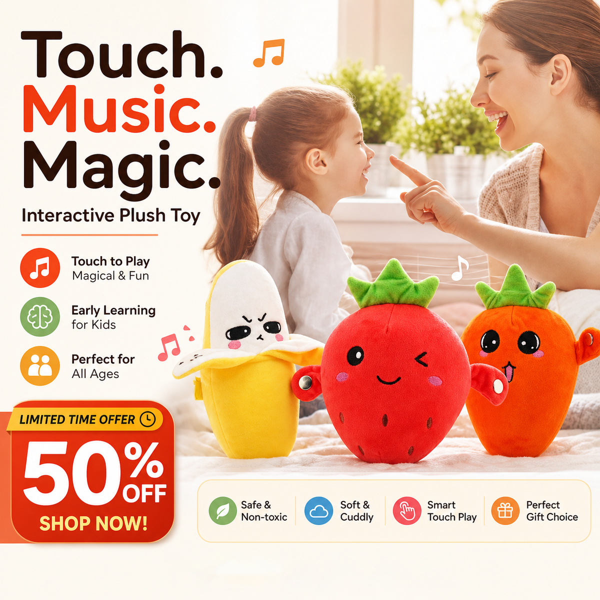 🍌🍓Give him a joyful childhood！🎶Fruit Sensor Beat Interactive Doll